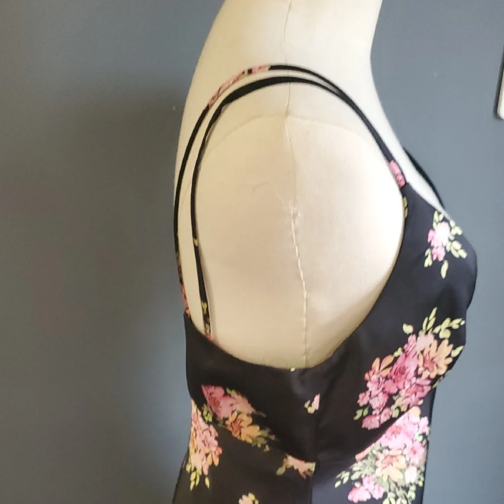 Zara Black  Slip Dress with Pink Floral Design - Picture 6 of 12